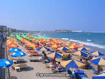 The long beach at Rethymno Town -  Crete Island Greece